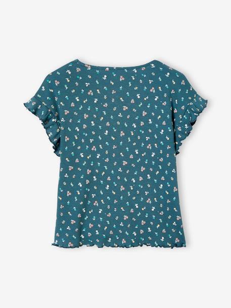 Rib Knit T-Shirt with Printed Flowers for Girls ecru+ink blue 