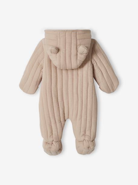 Pramsuit in Cotton Gauze, with Offset Opening, for Babies beige 