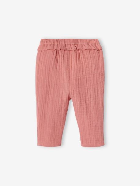 Cotton Gauze Trousers for Babies ecru+grey blue+old rose 