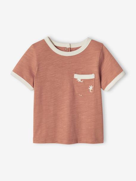 Gecko T-Shirt in Marl Cotton, Short Sleeves, for Babies pecan nut 