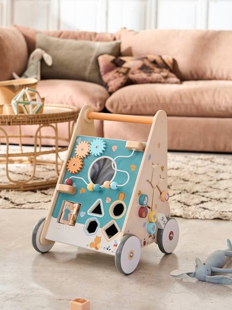 Wooden Walker with Brakes - Wood FSC® Certified WHITE MEDIUM SOLID WITH DESIGN+wood 