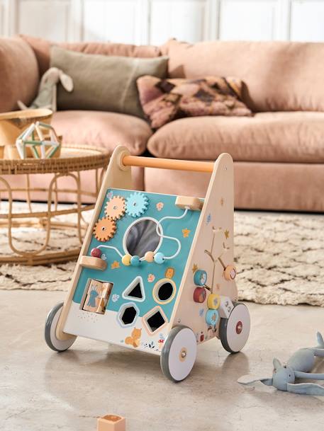 Wooden Walker with Brakes - Wood FSC® Certified rose+WHITE MEDIUM SOLID WITH DESIGN+wood 