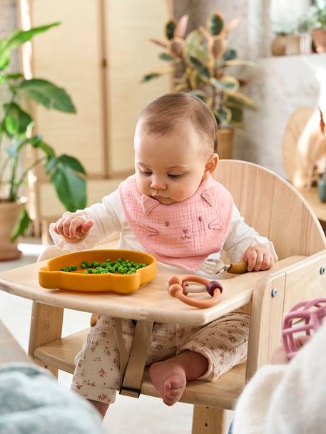 3 Bandana-Style Bibs in Cotton Gauze Brown+crystal blue+ecru+Light Green+old rose+sage green+White/Print 