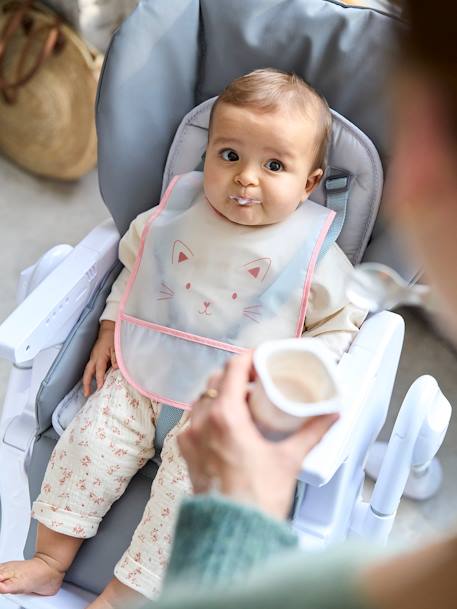 Pack of 3 Plastified Bibs with Crumbcatcher rosy+White 