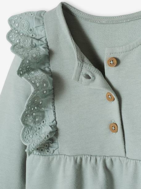 Fleece Dress, Broderie Anglaise Ruffle, for Babies caramel+grey blue 