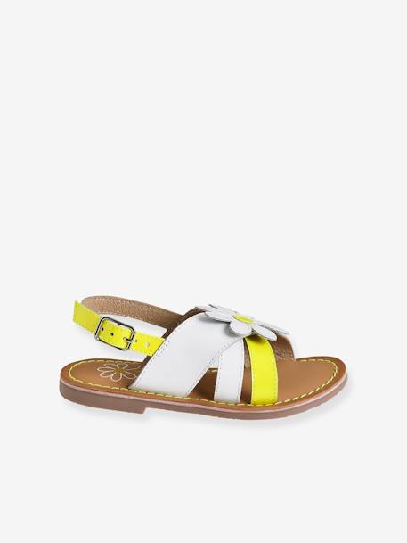 Leather & Fluorescent Leather Sandals for Girls white 