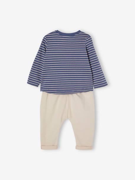 Top & Fleece Trouser Combo for Babies BROWN MEDIUM SOLID+indigo 