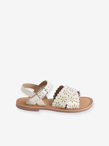 Leather Sandals with Crossover Straps for Girls white 