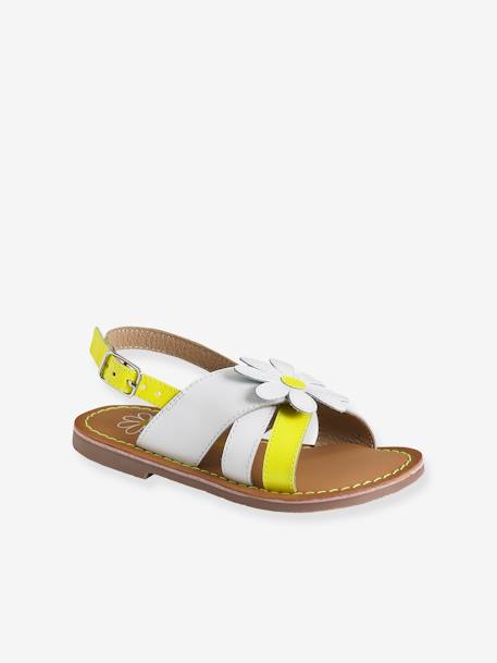 Leather & Fluorescent Leather Sandals for Girls white 