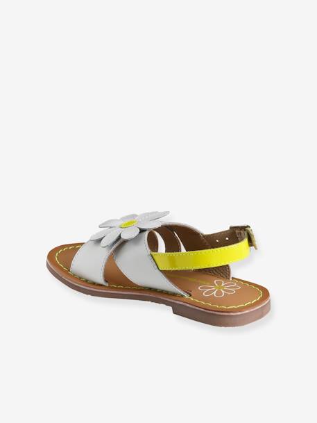 Leather & Fluorescent Leather Sandals for Girls white 