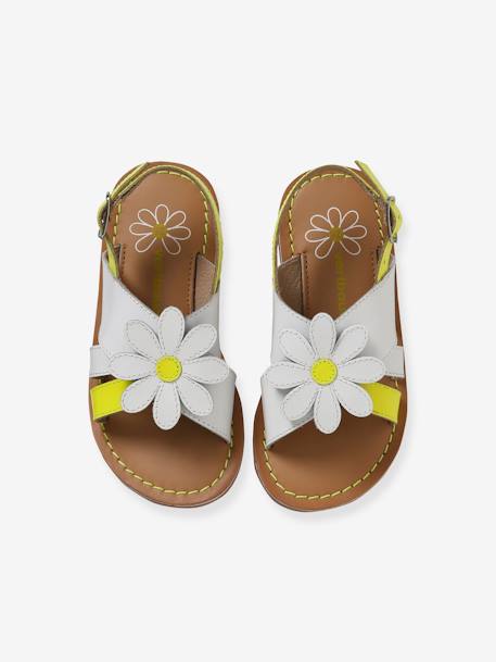 Leather & Fluorescent Leather Sandals for Girls white 