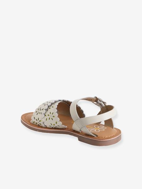 Leather Sandals with Crossover Straps for Girls white 