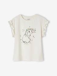 Girls-Tops-T-Shirts-T-Shirt with Iridescent Motif & Short Ruffled Sleeves for Girls