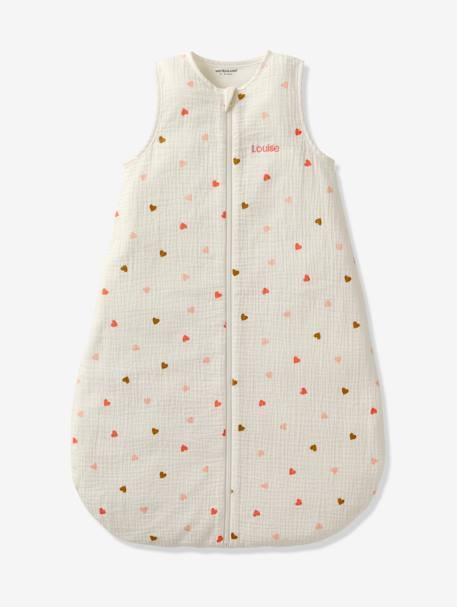 Summer Special Baby Sleep Bag in Cotton Gauze, with opening in the middle, Small Hearts WHITE LIGHT ALL OVER PRINTED 