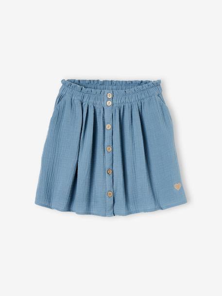 Coloured Skirt in Cotton Gauze, for Girls grey blue+pistachio+rose 