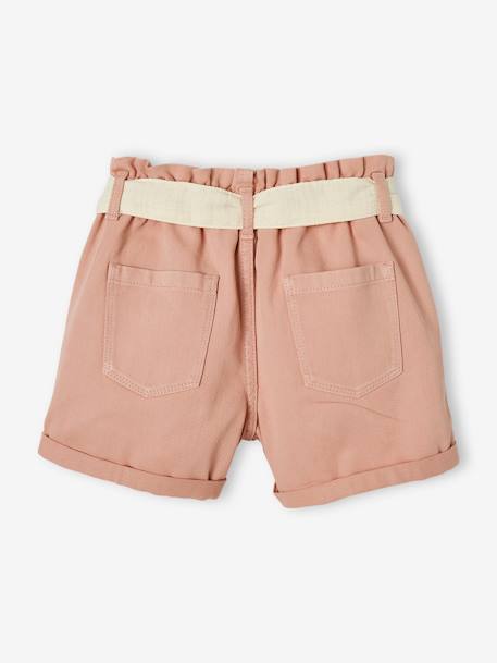 Paperbag Shorts in Cotton Gauze, with Belt, for Girls aqua green+rosy+sandy beige 