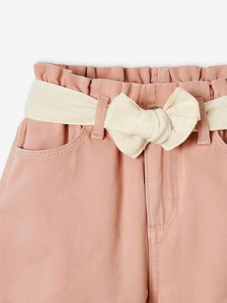 Paperbag Shorts in Cotton Gauze, with Belt, for Girls aqua green+rosy+sandy beige 