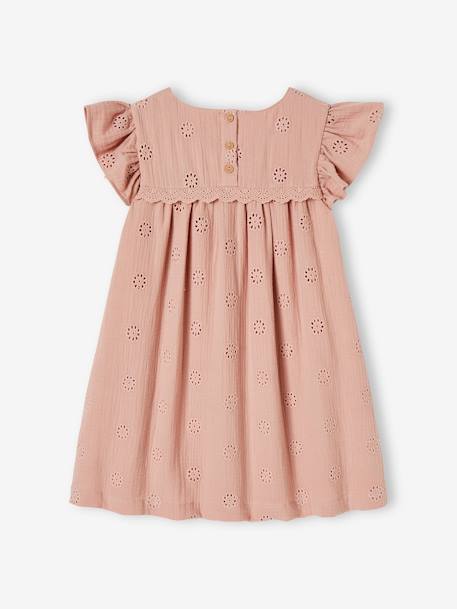 Cotton Gauze Dress with Embroidered Flowers, for Girls pale blue+pastel yellow+rosy+vanilla 