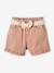 Paperbag Shorts in Cotton Gauze, with Belt, for Girls aqua green+rosy+sandy beige 
