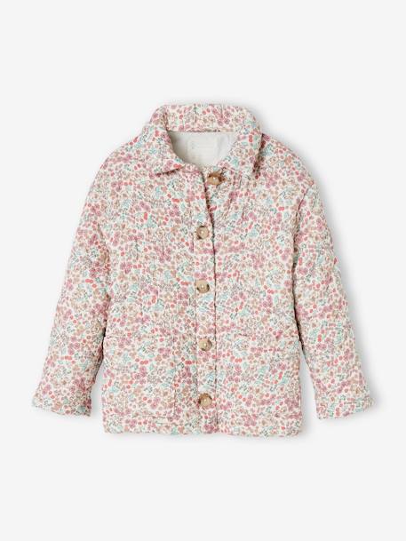 Padded Jacket with Floral Print for Girls ecru 