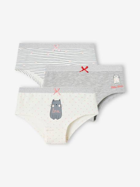 Pack of 3 Cat Shorties for Girls marl grey 