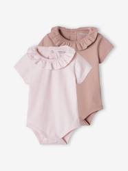 Baby-Pack of 2 Short-Sleeved Bodysuits with Fancy Collar, for Babies