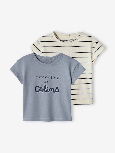 Pack of 2 Basic T-Shirts for Babies caramel+grey blue 