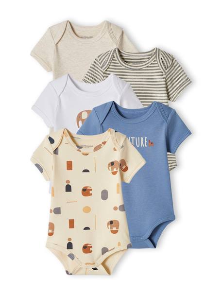 Pack of 5 Short Sleeve 'Elephant' Bodysuits for Babies ecru 