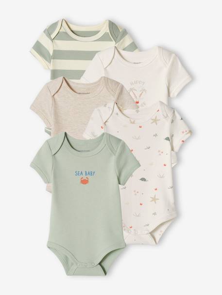 Pack of 5 'Beach' Bodysuits with Cutaway Shoulders for Babies aqua green 