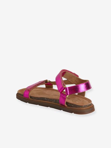 Hook-and-Loop Leather Sandals for Girls fuchsia+lilac 