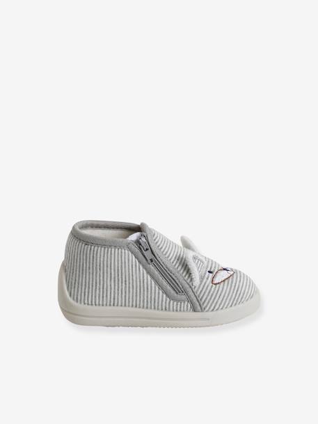 Canvas Slippers with Zip, for Babies striped grey 