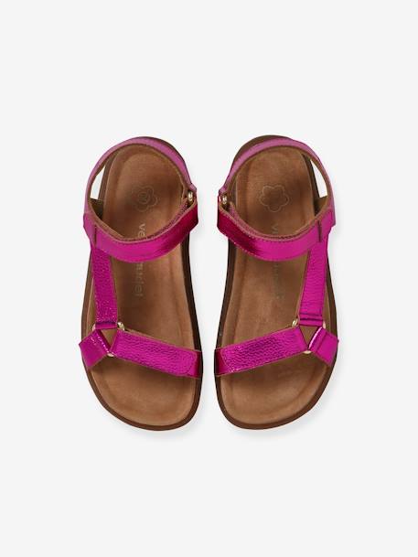 Hook-and-Loop Leather Sandals for Girls fuchsia+lilac 