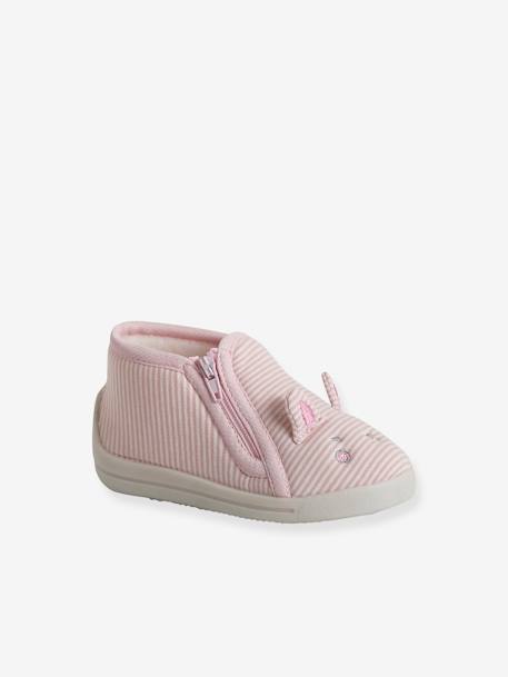 Canvas Slippers with Zip, for Babies striped pink 