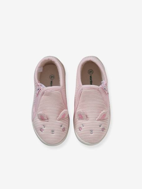 Canvas Slippers with Zip, for Babies striped pink 