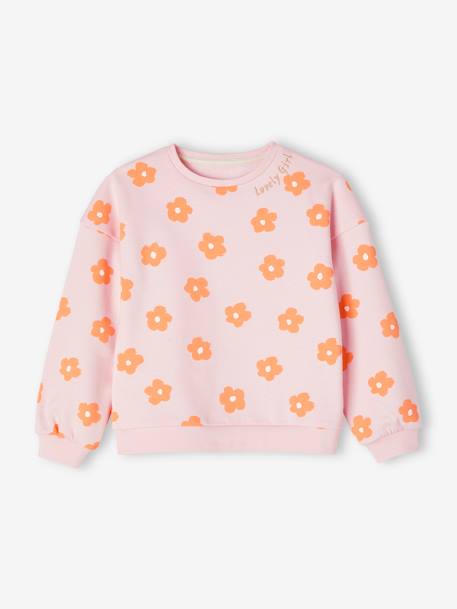 Sweatshirt with Fancy Motifs for Girls chambray blue+ecru+pale pink+red 