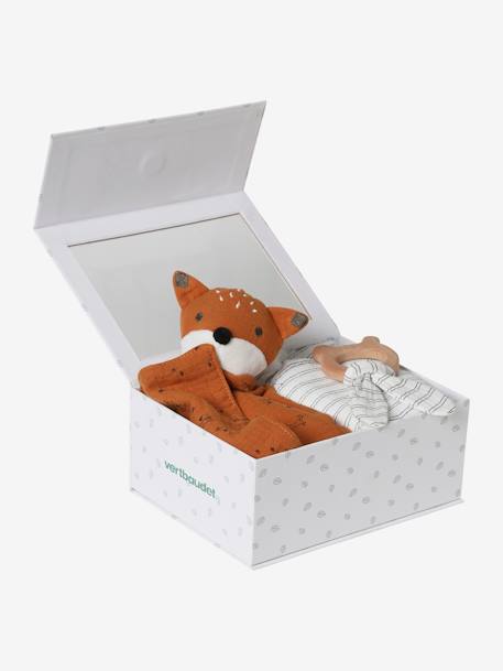 3-Piece Gift Box: Muslin Square + Soft Toy + Rattle blue+brown 