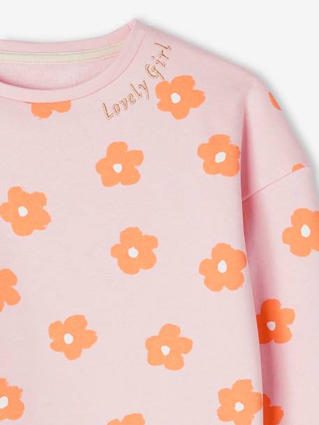 Sweatshirt with Fancy Motifs for Girls chambray blue+ecru+pale pink+red 