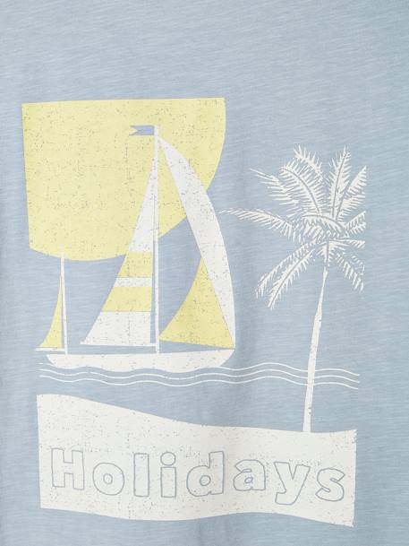 T-Shirt with Large Boat on the Back, for Boys sky blue 