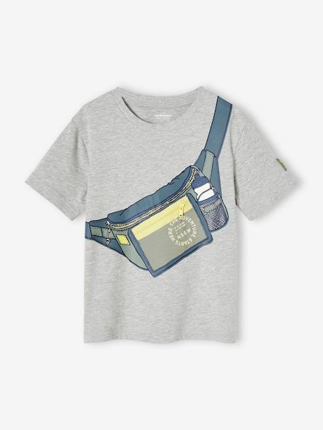 T-Shirt with Bumbag Motif, Trompe l'Oeil Effect with Zipped Pocket, for Boys marl grey 