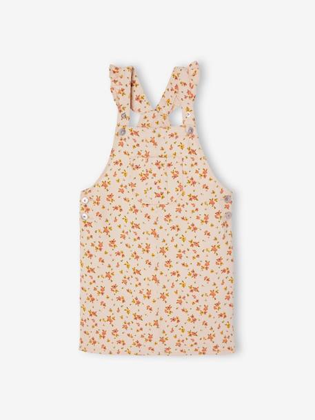 Dungaree Dress with Flowers, Frilly Straps pearly grey 