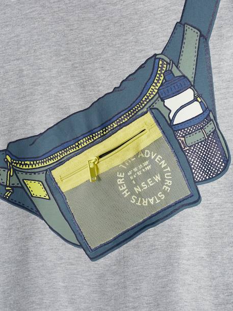 T-Shirt with Bumbag Motif, Trompe l'Oeil Effect with Zipped Pocket, for Boys marl grey 