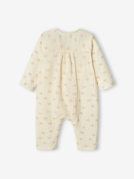 Wrap-Over Sleepsuit in Cotton Gauze, Special Opening for Newborn Babies ecru 