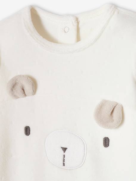 Bear Sleepsuit in Velour, for Babies ecru 