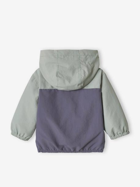 Windcheater Jacket for Baby Boys, by CYRILLUS aqua green+camel 