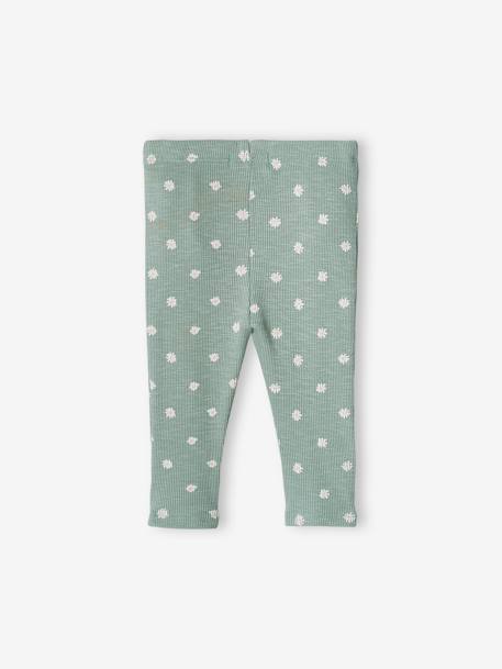 Plain Rib Knit Leggings for Babies printed beige+sage green 