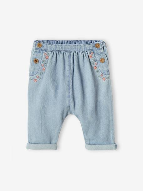 Embroidered Harem-Style Denim Trousers for Babies bleached denim+cappuccino 