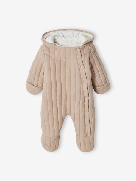 Pramsuit in Cotton Gauze, with Offset Opening, for Babies beige 