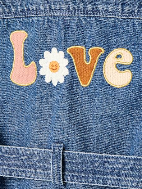 Denim Safari Jacket with 'love' Embroidered on the Back, for Girls stone 