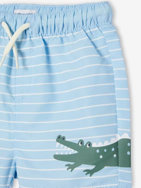 Swim Shorts with Crocodile Print, for Baby Boys striped blue 