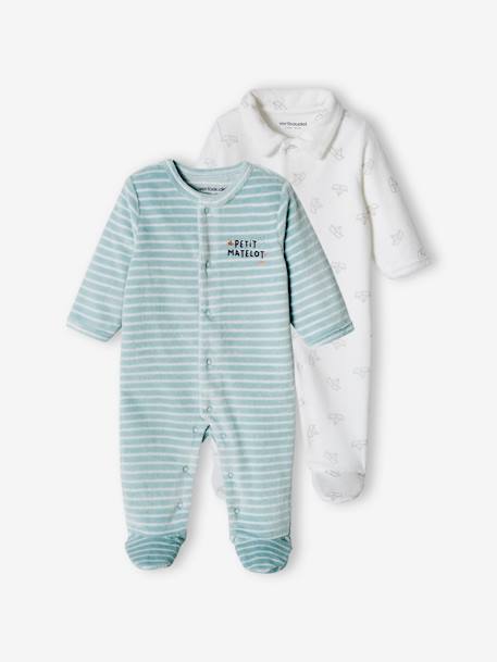 Pack of 2 Boat Sleepsuits in Velour for Baby Boys sky blue 